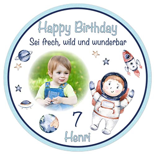 Tortenaufleger Tortenbild Fototorte Geburtstag Kindergeburtstag Foto Wunschtext Astronaut Rakete Junge "2271" von Generisch