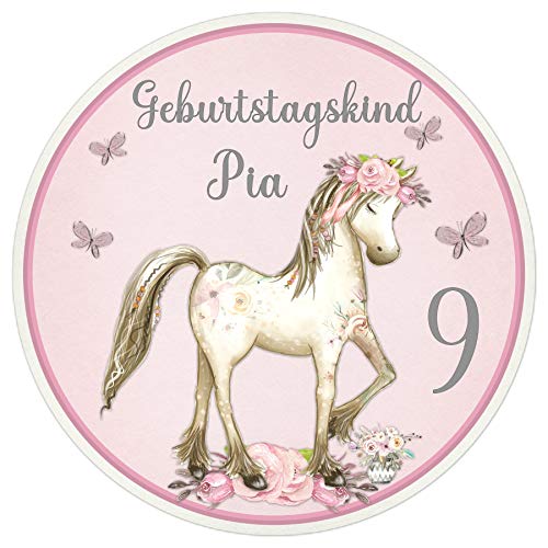 Tortenaufleger Tortenbild Fototorte Geburtstag Kindergeburtstag Wunschtext Pferd Schmetterlinge Mädchen Rosa "2091" von Generisch
