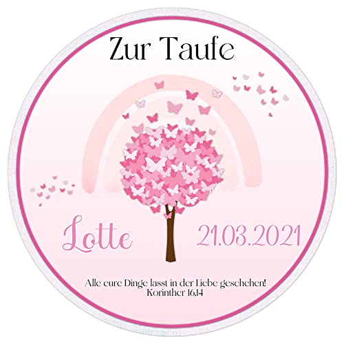 Tortenaufleger Tortenbild Fototorte Taufe Wunschtext Lebensbaum Regenbogen Rosa Mädchen "613" von Generisch