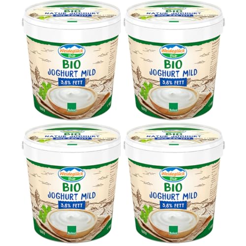 Weideglück Sahne Joghurt mild 3,8 Fett 1000 Gramm x 4 Stück [Frischegarantie] von Generisch