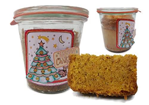 Weihnachtlich dekorierter Kuchen im Glas in der Sorte "Möhren-Nuss-Kuchen" von Generisch