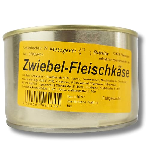 Zwiebel Leberkäse Dosenwurst 200g bis 390g aus 80% deutschem Rindfleisch und Schweinefleisch Zwiebel Fleischkäse nach Hausmacher Wurst Art Wurstkonserve von Metzgerei Bühler Lange Haltbar (300g) von Generisch