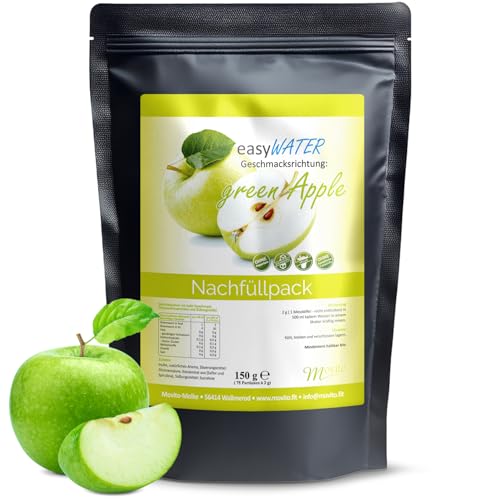 green Apple easyWater Getränkepulver│ Zuckerfreies Geschmackspulver für erfrischende Getränke │Nur 5 Kalorien auf 500ml Wasser│ohne Aspartam│Inhalt: 75 Portionen von Generisch