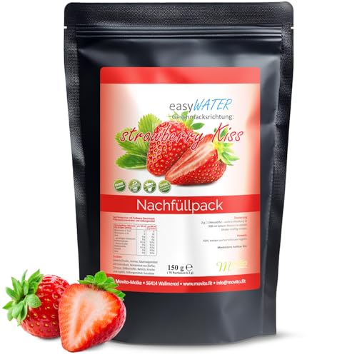 strawberry-Kiss easyWater Getränkepulver│ Zuckerfreies Geschmackspulver für erfrischende Getränke │Nur 5 Kalorien auf 500ml Wasser│ohne Aspartam│Inhalt: 75 Portionen von Generisch