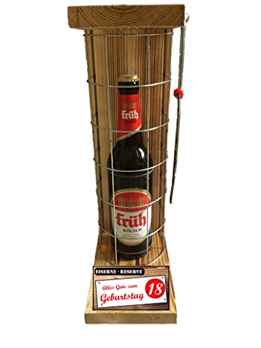 Früh Kölsch - Biergeschenke für Männer lustig 18 Geburtstag Eiserne Reserve Gitter Bier (1 x 0,5 L) Text rot: Alles Gute zum 18. Geburtstag von Genial-Anders