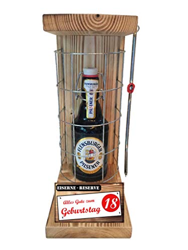 Flensburger Pils - Biergeschenke für Männer lustig 18 Geburtstag Eiserne Reserve Gitter Text rot: Alles Gute zum 18. Geburtstag Bier (1 x 0.33l) von Genial-Anders