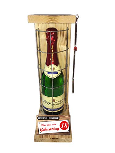 Eiserne Reserve Geschenk Geburtstags für Frauen 18 Geburtstag Rotkäppchen Sekt Gitter incl. Notsäge Text rot: Alles Gute zum 18. Geburtstag Sekt (1 x 0.75 l) von Eiserne Reserve