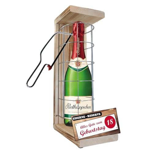 Eiserne Reserve Geschenk Geburtstags für Frauen 18 Geburtstag Rotkäppchen Sekt Gitter incl. Notsäge Text rot: Alles Gute zum 18. Geburtstag Sekt (1 x 0.75 l) von Genial-Anders