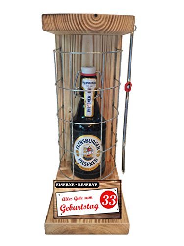 Flensburger Pils - Biergeschenke für Männer lustig 33 Geburtstag Eiserne Reserve Gitter Text rot: Alles Gute zum 33. Geburtstag Bier (1 x 0.33l) von Genial-Anders