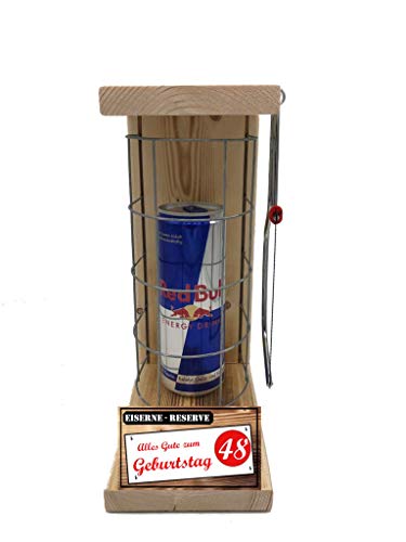 Geburtstag Geschenk Red Bull Geschenk 48 Geburtstag Eiserne Reserve Gitter incl. Säge Geschenke Set zum 48. Geburtstag Text rot: Alles Gute zum 48. Geburtstag von Genial-Anders