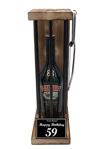 Happy Birthday 59 Geburtstag - Eiserne Reserve ® Black Edition mit Baileys 0,70L mit Säge zum zersägen der Stäbe - Die lustige witzige Geschenkidee von Genial-Anders