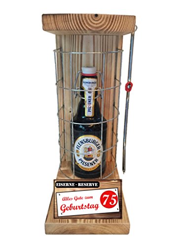 Flensburger Pils - Biergeschenke für Männer lustig 75 Geburtstag Eiserne Reserve Gitter Text rot: Alles Gute zum 75. Geburtstag Bier (1 x 0.33l) von Genial-Anders