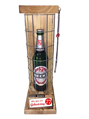 Geburtstag Geschenk Becks Bier Geschenk 77 Geburtstag Eiserne Reserve Gitter incl. Säge Bier Geschenke für Männer Geburtstag Text rot: Alles Gute zum 77. Geburtstag von Genial-Anders