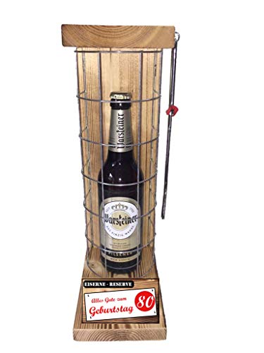 Warsteiner Pilsener - Biergeschenke für Männer lustig 80 Geburtstag Eiserne Reserve Gitter Text rot: Alles Gute zum 80. Geburtstag Bier (1 x 0.5 l) von Genial-Anders