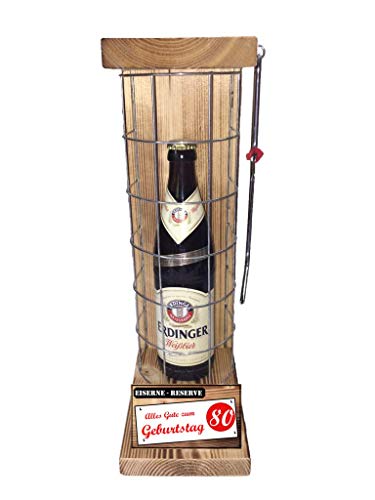 Geburtstag Geschenk Erdinger Weißbier Geschenk 80 Geburtstag Eiserne Reserve Gitter incl. Säge Geschenke Set zum 80. Geburtstag Text rot: Alles Gute zum 80. Geburtstag von Genial-Anders