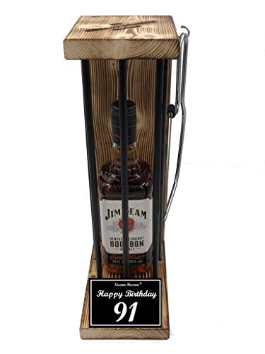 Jim Beam Geschenk 91 Geburtstag Eiserne Reserve Black Edition - Text s/w Happy Birthday 91 Geburtstag - Spirituosen Geschenkverpackung Bourbon Whisky (1 x 0.70 l) von Genial-Anders