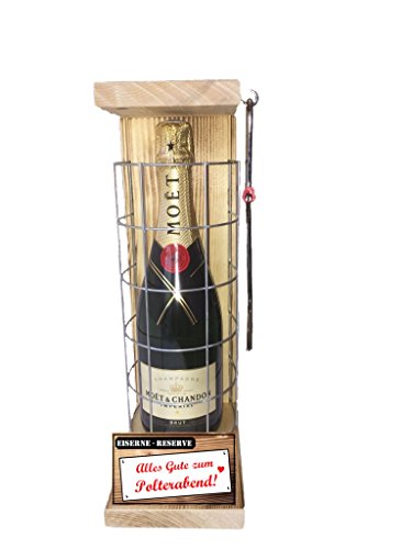 Lustiges Polterabend Geschenk witzige originelle Moet Eiserne Reserve Gitter incl. Notsäge Text rot: Alles Gute zum Polterabend Champagner (1 x 0.75 l) von Genial-Anders