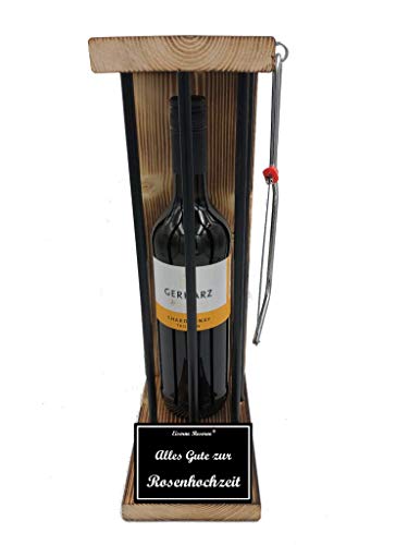 Eiserne Reserve Geschenk Weißwein Rosenhochzeit Black Edition incl. Notsäge Text s/w Alles Gute zur Rosenhochzeit Wein (1 x 0.75 l) von Genial-Anders
