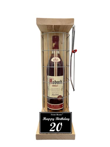 Asbach Uralt - Geschenk 20 Geburtstag Geschenkset Eiserne Reserve Gitterkäfig incl. Säge Text s/w 20 Happy Birthday Brandy (1 x 0.70 l) von Genial-Anders