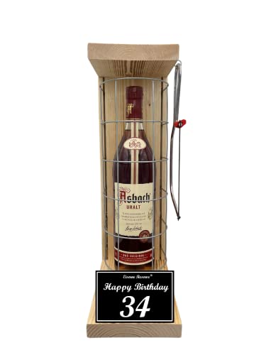 Asbach Uralt - Geschenk 34 Geburtstag Geschenkset Eiserne Reserve Gitterkäfig incl. Säge Text s/w 34 Happy Birthday Brandy (1 x 0.70 l) von Genial-Anders