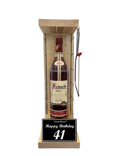 Asbach Uralt - Geschenk 41 Geburtstag Geschenkset Eiserne Reserve Gitterkäfig incl. Säge Text s/w 41 Happy Birthday Brandy (1 x 0.70 l) von Genial-Anders