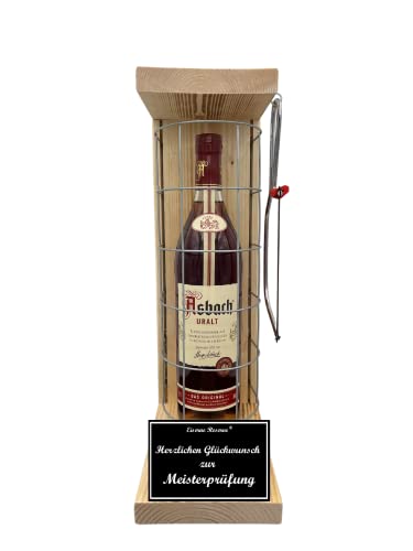 Asbach Uralt Geschenk zur Meisterprüfung Geschenkset Eiserne Reserve Gitterkäfig incl. Säge Text s/w Herzlichen Glückwunsch zur Meisterprüfung Brandy (1 x 0.70 l) von Genial-Anders