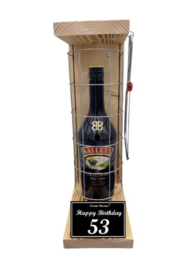 Eiserne Reserve Geschenk Baileys Geschenkset 53 Geburtstag Gitterkäfig incl. Notsäge Text s/w 53 Happy Birthday Likör (1 x 0.7 l) von Genial-Anders