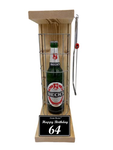 Beck´s Bier - Biergeschenke für Männer lustig 64 Geburtstag Eiserne Reserve Gitterkäfig, Text s/w 64 Happy Birthday Bier (1 x 0.5 l) von Genial-Anders