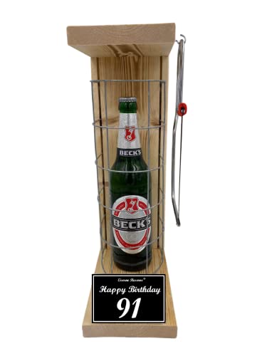 Beck´s Bier - Biergeschenke für Männer lustig 91 Geburtstag Eiserne Reserve Gitterkäfig, Text s/w 91 Happy Birthday Bier (1 x 0.5 l) von Genial-Anders
