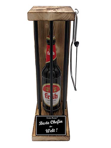 Geschenkideen Weihnachten lustig für Chefin Geschenkidee Früh Kölsch Eiserne Reserve Black Edition incl. Notsäge Text s/w Beste Chefin der Welt Bier (1 x 0.5 l) von Genial-Anders