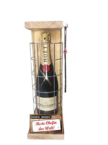 Geschenkideen Weihnachten lustig für Chefin Geschenkidee Moet Eiserne Reserve Gitter incl. Notsäge Text rot Beste Chefin der Welt Champagner (1 x 0.75 l) von Genial-Anders