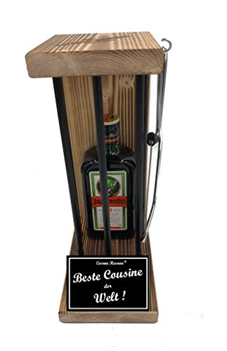 Jägermeister Cousine Geschenk - Geschenke für Cousine Eiserne Reserve Black Edition Text s/w Beste Cousine der Welt Geschenkidee Kräuter Likör (1 x 0.35 l) von Genial-Anders