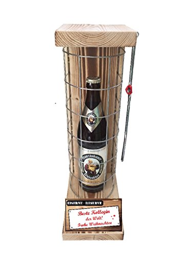 Weihnachten Geschenk für Kollegin Franziskaner Weissbier Eiserne Reserve Gitter incl. Notsäge Text rot Beste Kollegin der Welt Frohe Weihnachten Bier (1 x 0.5 l) von Genial-Anders