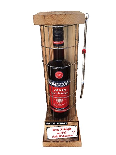 Weihnachten Geschenk für Kollegin Ramazzotti Eiserne Reserve Gitter incl. Notsäge Text rot Beste Kollegin der Welt Frohe Weihnachten Kräuterlikör (1 x 0.70 l) von Genial-Anders