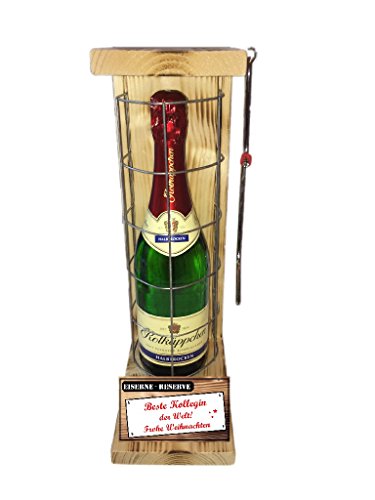 Weihnachten Geschenk für Kollegin Rotkäppchen Sekt Eiserne Reserve Gitter incl. Notsäge Text rot Beste Kollegin der Welt Frohe Weihnachten Sekt (1 x 0.75 l) von Genial-Anders