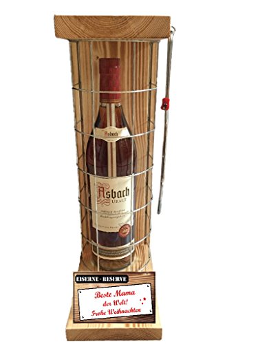 Weihnachten Geschenk für Mama Geschenkidee Asbach Uralt Eiserne Reserve Gitter incl. Notsäge Text rot Beste Mama der Welt Frohe Weihnachten Brandy (1 x 0.70 l) von Genial-Anders