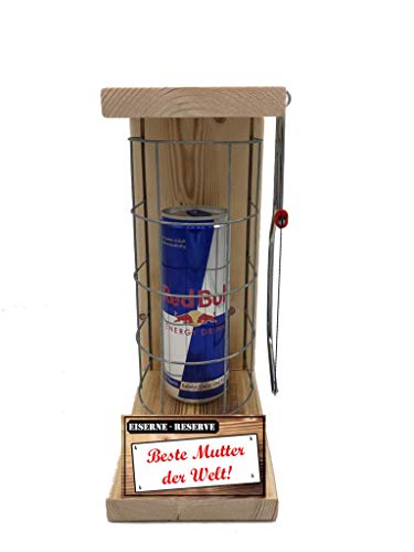 Geschenkideen Geburtstag lustig für Mutter Red Bull Eiserne Reserve Gitter incl. Notsäge Text rot Beste Mutter der Welt Energy Drink (1 x 0.473 l) von Genial-Anders