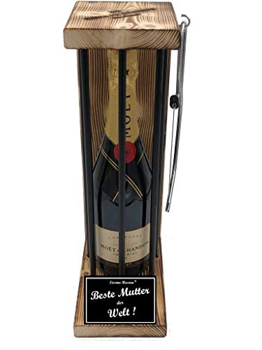 Geschenkideen Geburtstag lustig für Mutter Moet Eiserne Reserve Black Edition incl. Notsäge Text s/w Beste Mutter der Welt Champagner (1 x 0.75 l) von Genial-Anders