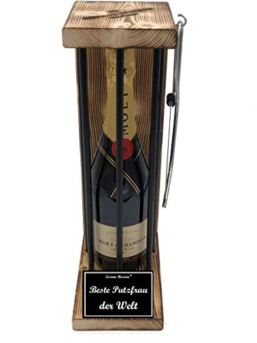 Moet Geschenk für Putzfrau - Putzfrau Geschenk Eiserne Reserve Black Edition incl. Notsäge Text s/w Beste Putzfrau der Welt Champagner (1 x 0.75 l) von Genial-Anders