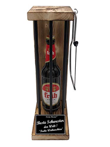 Weihnachten Geschenk für Schwester Früh Kölsch Eiserne Reserve Black Edition incl. Notsäge Text s/w Beste Schwester der Welt Frohe Weihnachten Bier (1 x 0.5 l) von Genial-Anders