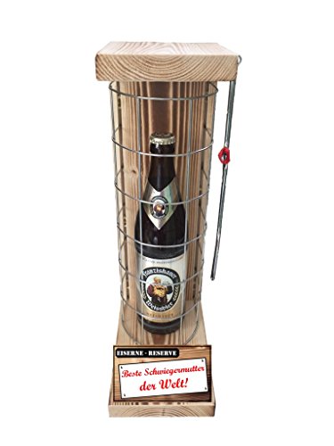 Weihnachten Geschenk für Schwiegermutter Franziskaner Weissbier Eiserne Reserve Gitter incl. Notsäge Text rot Beste Schwiegermutter der Welt Bier (1 x 0.5 l) von Genial-Anders