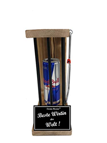 Red Bull - Eiserne Reserve ® * Beste Wirtin der Welt - Black Edition Red Bull incl. Säge zum zersägen der Stäbe - Die lustige Geschenkidee von Genial-Anders