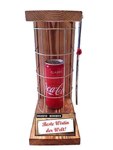 Geschenk für Wirtin - Wirtin Geschenk - Coca Cola - Eiserne Reserve Gitter incl. Säge - Geschenke Set für Männer Frauen - Text rot: Beste Wirtin der Welt von Genial-Anders