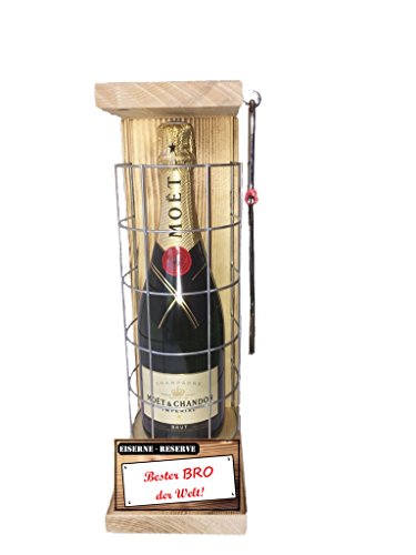 Moet BRO Geschenk - Geschenk für BRO Eiserne Reserve Gitter incl. Notsäge Text rot: Bester BRO der Welt Champagner (1 x 0.75 l) von Genial-Anders