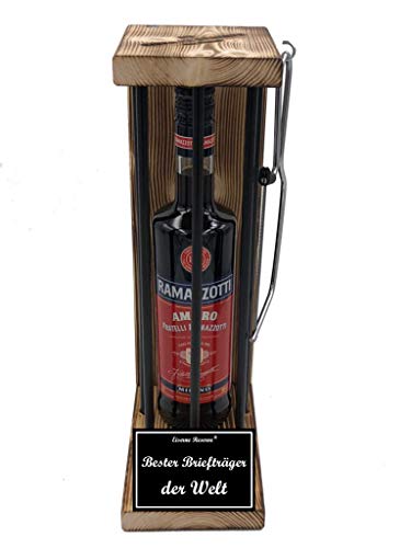 Ramazzotti Briefträger Geschenk Geschenk für Briefträger - Eiserne Reserve Black Edition Geschenkset Text s/w Bester Briefträger der Welt Kräuterlikör (1 x 0.70 l) von Genial-Anders