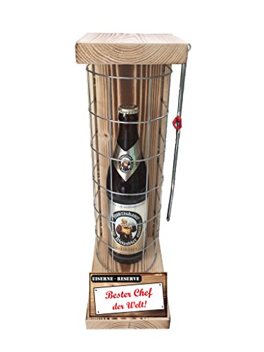 Geschenkideen Weihnachten lustig für Chef Geschenkidee Franziskaner Weissbier Eiserne Reserve Gitter incl. Notsäge Text rot Bester Chef der Welt Bier (1 x 0.5 l) von Genial-Anders