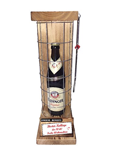 Weihnachten Geschenk für Kollege Erdinger Weißbier Eiserne Reserve Gitter incl. Notsäge Text rot Bester Kollege der Welt Frohe Weihnachten Bier (1 x 0.5 l) von Genial-Anders