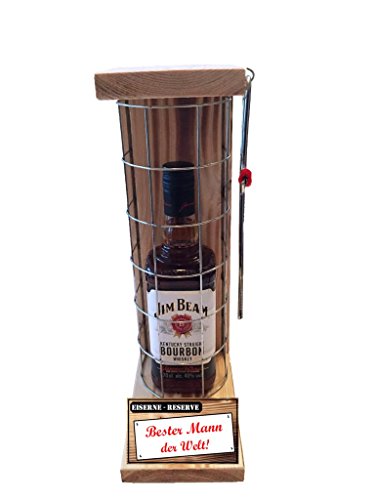 Jim Beam Geschenk Männer Geschenk für Männer Eiserne Reserve Gitter Text rot: Bester Mann der Welt - Spirituosen Geschenkverpackung Bourbon Whisky (1 x 0.70 l) von Genial-Anders