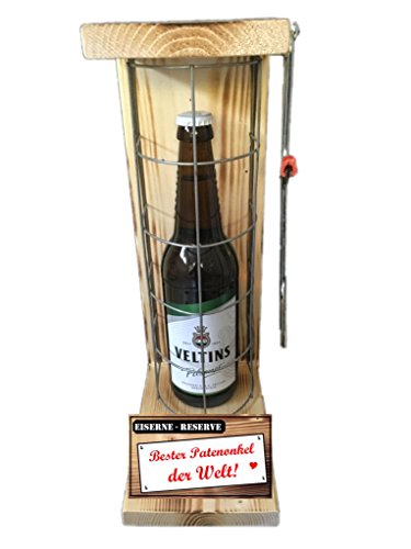 Veltins Pilsener Patenonkel Geschenk - Eiserne Reserve Gitter Bier Biergeschenk rot: Bester Patenonkel der Welt Bier (1 x 0.5 l) von Genial-Anders
