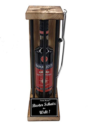 Ramazzotti Schatz Geschenk Schatz Geschenke Männer Frauen - Eiserne Reserve Black Edition Geschenkset Text s/w Bester Schatz der Welt Kräuterlikör (1 x 0.70 l) von Genial-Anders